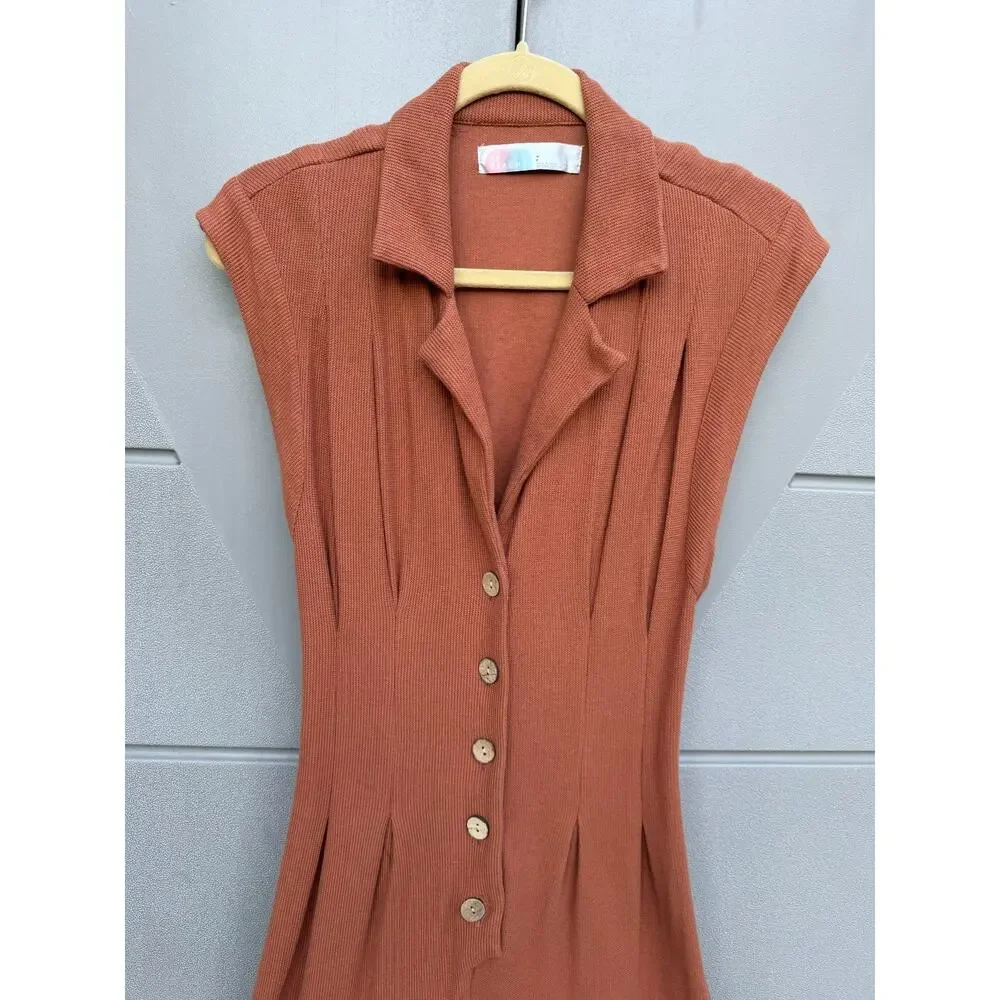 Free People FP Beach Shasta One Piece Wide Leg Jumpsuit Copper S Button Front